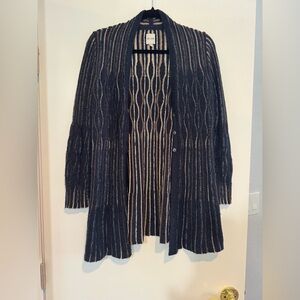NIC+ZOE Petite Knit Cardigan - Size PP - Navy Brown Tan Striped